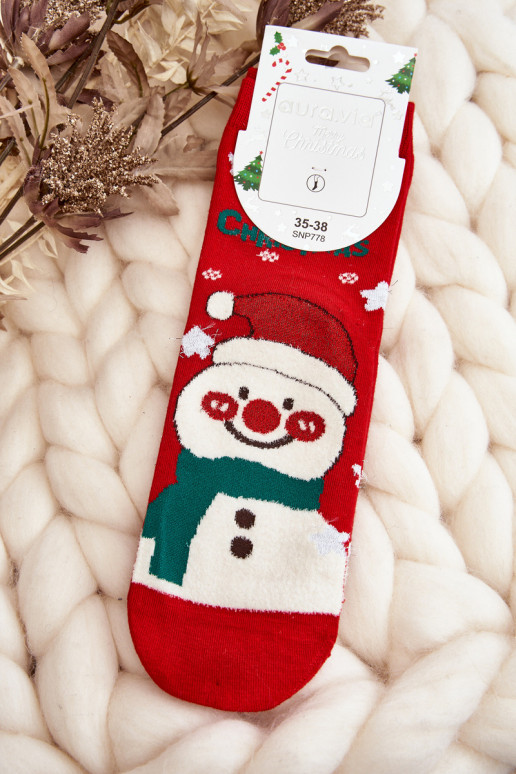 Red Christmas socks with snowmen