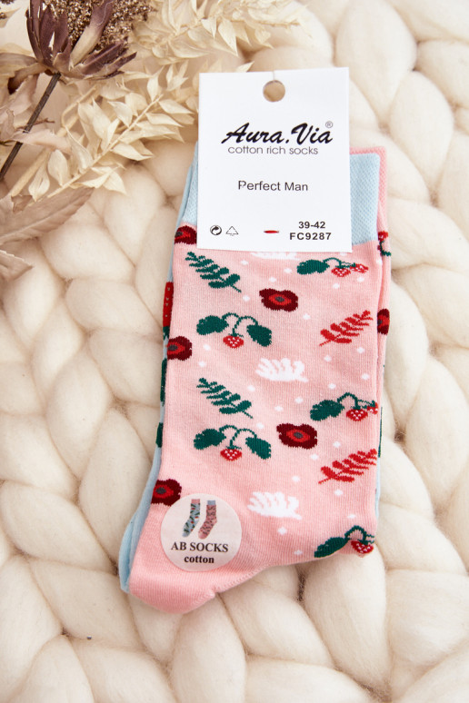 Socks of different designs and pink color