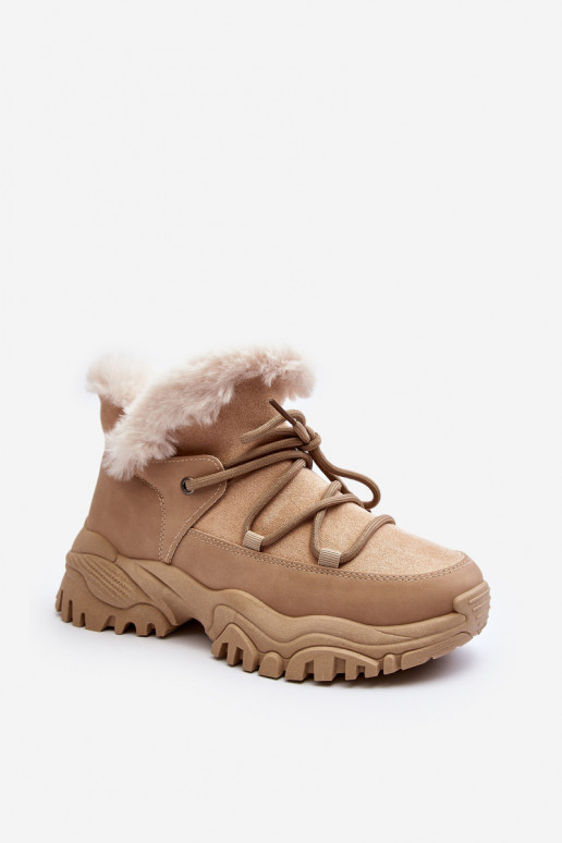 Women's Beige Fur-lined Ankle Boots Cresandi