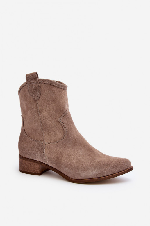 Suede Cowboy Boots with Low Heel Zazoo 3329 Cappucino