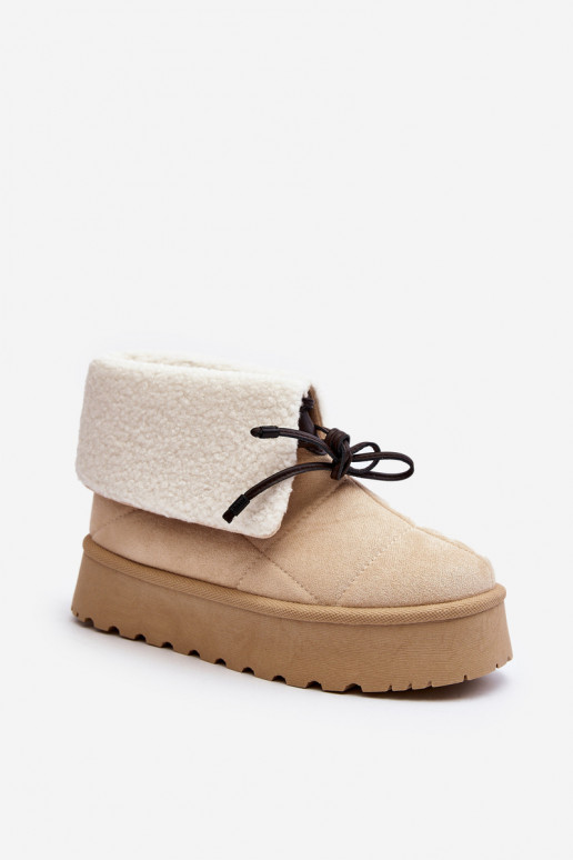 Snow boots on platform with fur light beige Olimuka