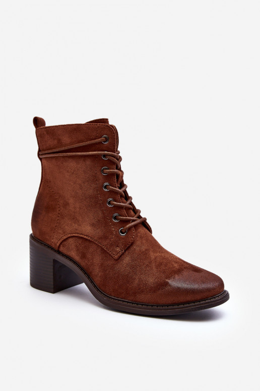 Women's Low Heel Lace-Up Ankle Boots Brown Serellia