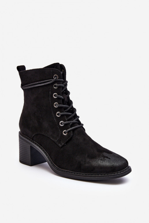 Women s Low Heel Lace up Black Ankle Boots Serellia