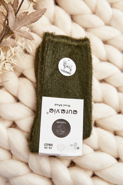 Warm socks with alpaca green color