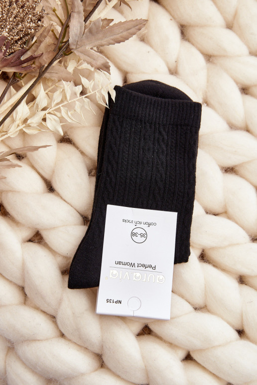 Women's Cotton Socks with Embossing Black