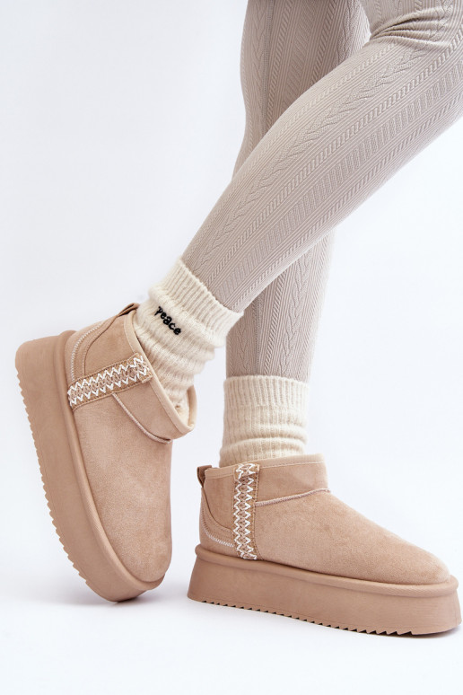 Beige Patterned Platform Snow Boots Udra