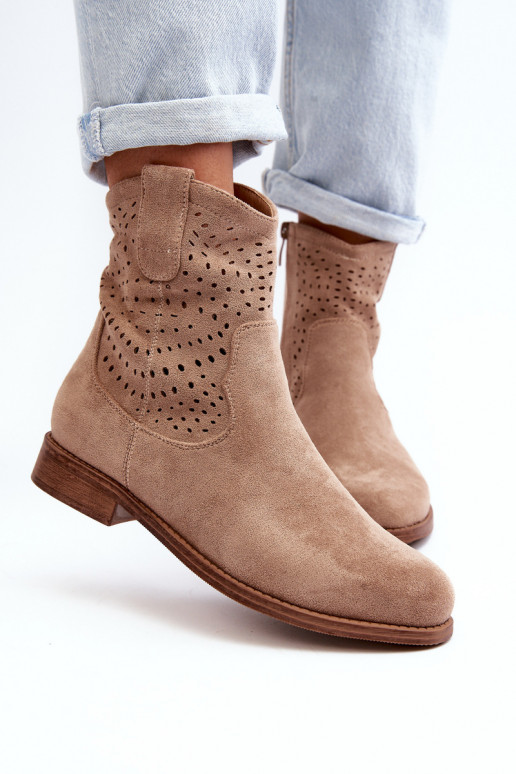 Women's Cutout Flat Ankle Boots Beige S.Barski HY66-135