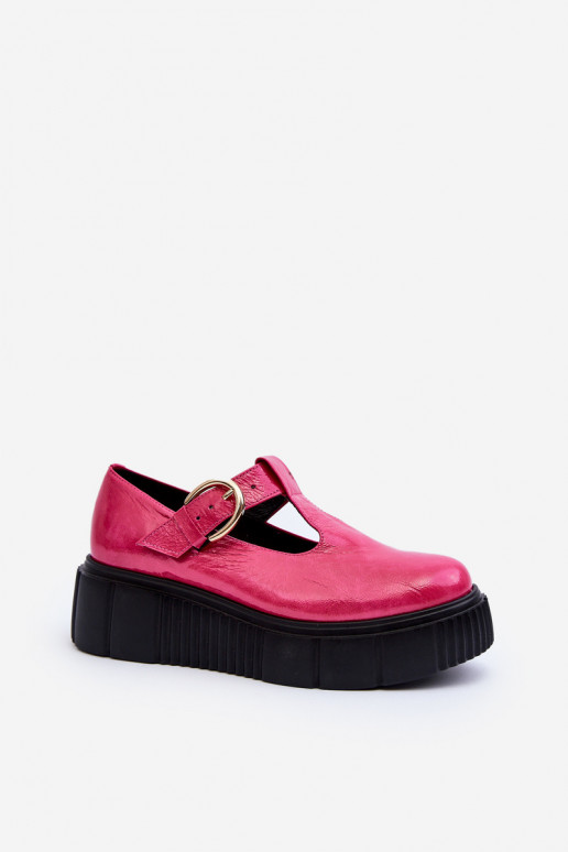 Zazoo 20102 Stylish Patent Leather Loafers on Chunky Platform Fuchsia