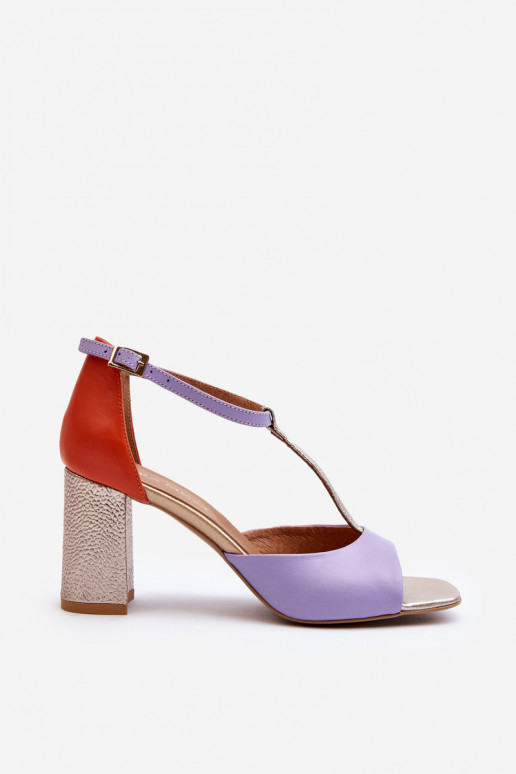 Leather Sandals On Heel Laura Messi 2759 Purple