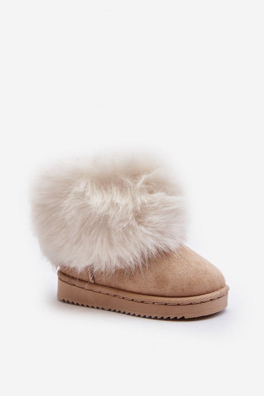 Children's Insulated Snow Boots with Faux Fur Beige Nohie