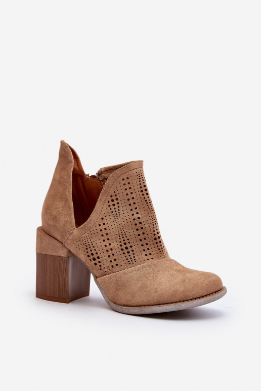 Women's Beige Openwork Ankle Boots with Stiletto Heels Niartima