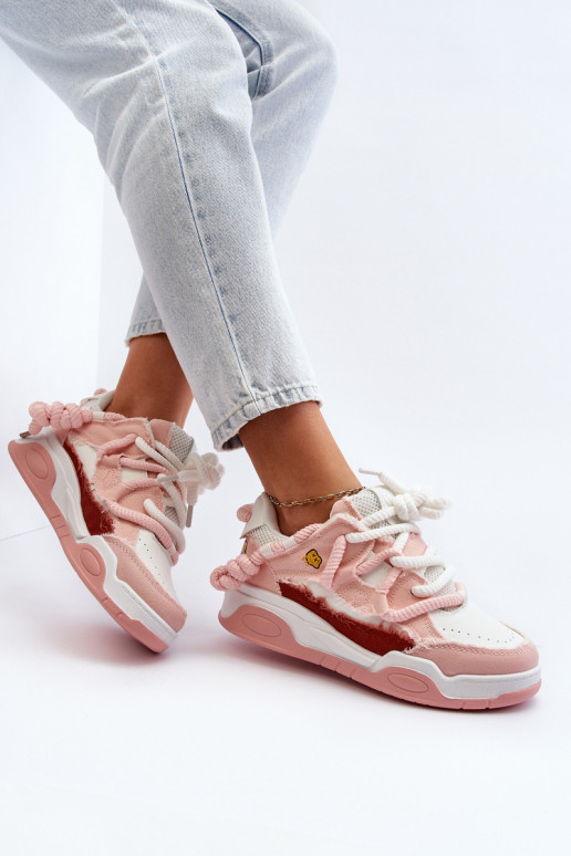 Women's Sneakers With Thick Lacing Pink Miatora