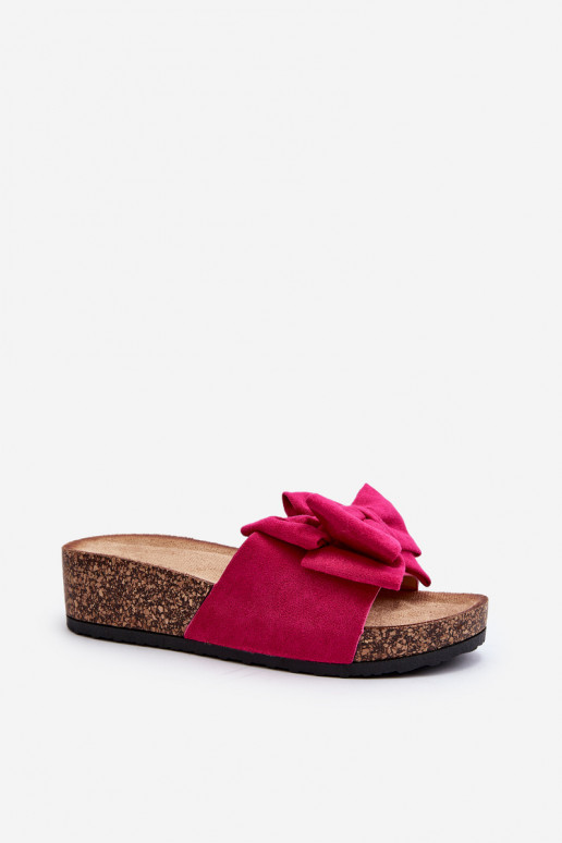 Women's Slides on Chunky Cork Platform with Bow Pink Tarena