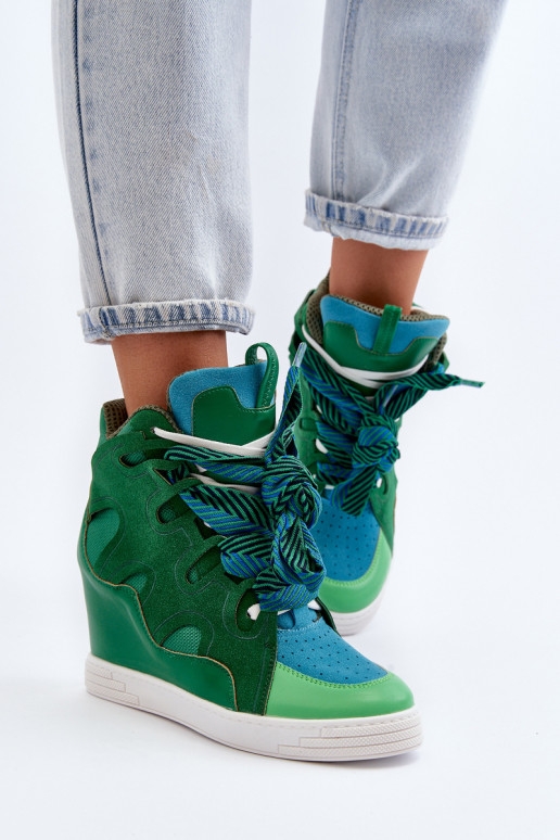 Women's Wedge Sneakers Green Leoppa