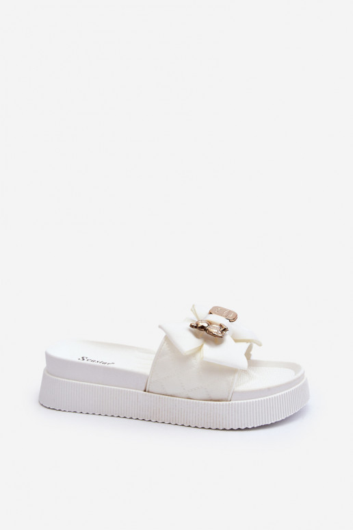 Women's Flip-Flops With a Bow and a Teddy Bear, White Katterina