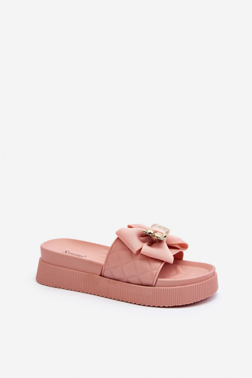 Women's Flip-Flops With a Bow and a Teddy Bear, Pink Katterina