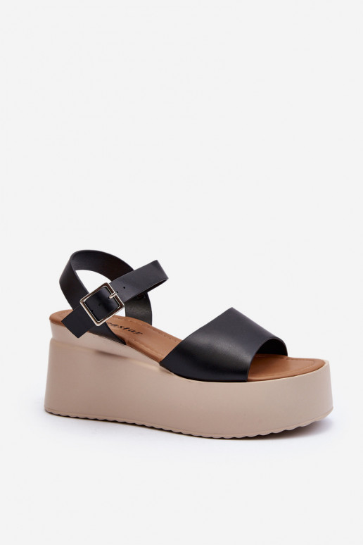 Women's Black Wedge Sandals Geferia