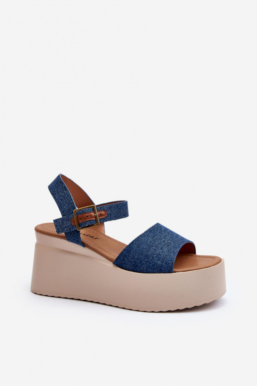 Women's Denim Wedge Sandals Blue Geferia