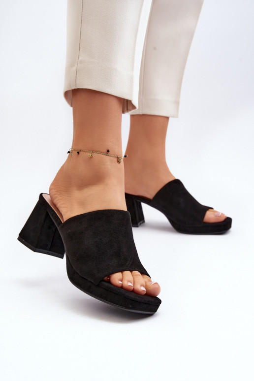 Women's Black Heeled Mules Bralya