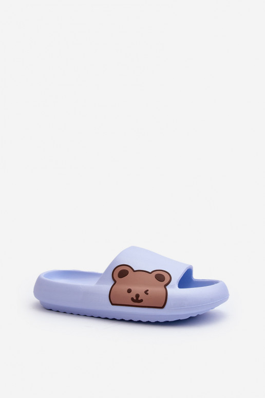 Women's Lightweight Foam Slippers with Teddy Bear Motif Blue Parisso