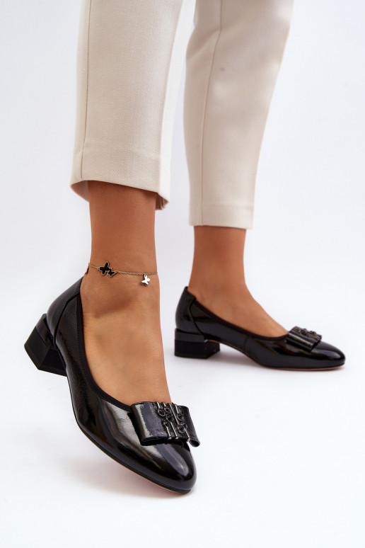 Black Patent Court Shoes with Block Heel Ilvanna