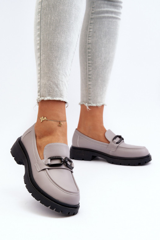 Women's Gray Genuine Leather Moccasins Imbleria