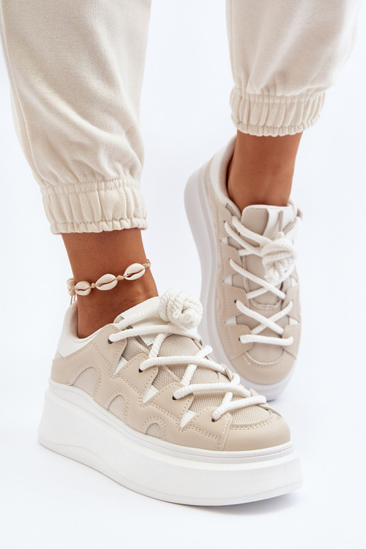 Women's Sneakers with Thick Lacing Beige Vinali