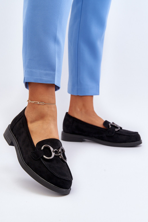 Women's Suede Moccasins with Decoration Black Echonesa