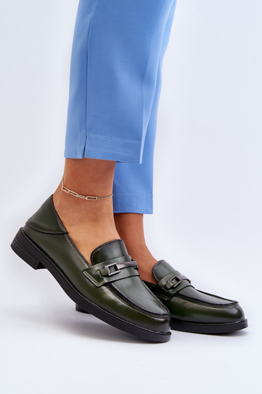 Women's Leather Loafers Dark Green Nurea