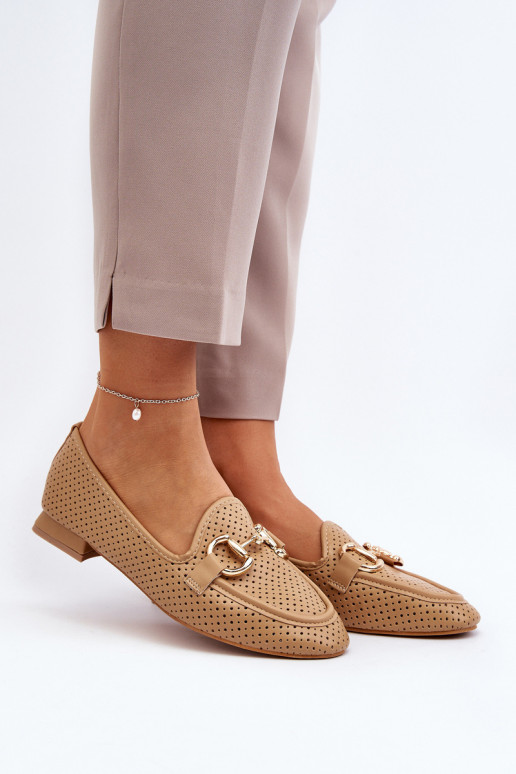 Women's Flat Heel Moccasins with Decoration Camel Iluvana