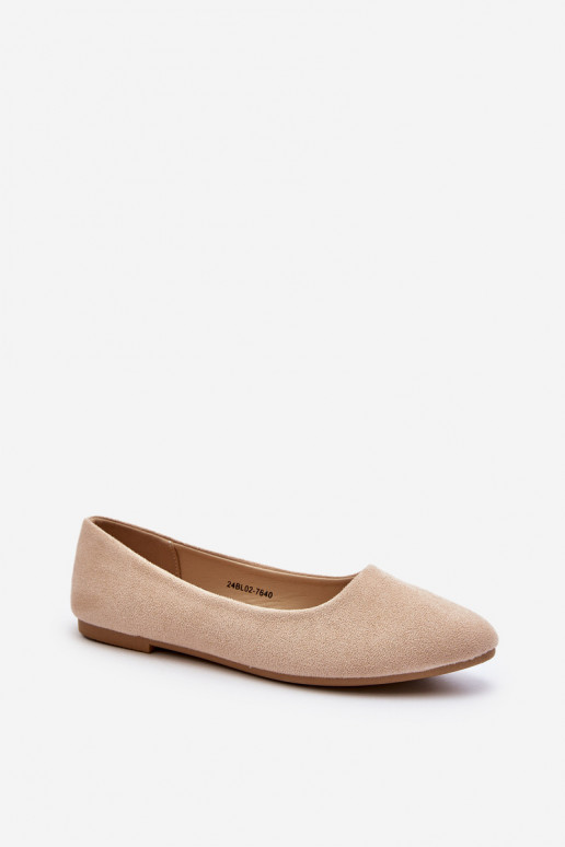 Beige Women's Suede Ballerina Flats Kommia