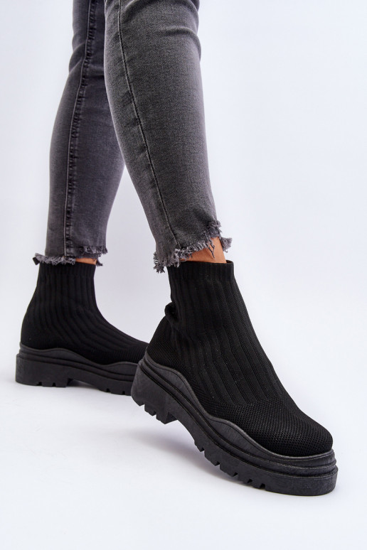 Black women's sock boots with chunky sole Elipara