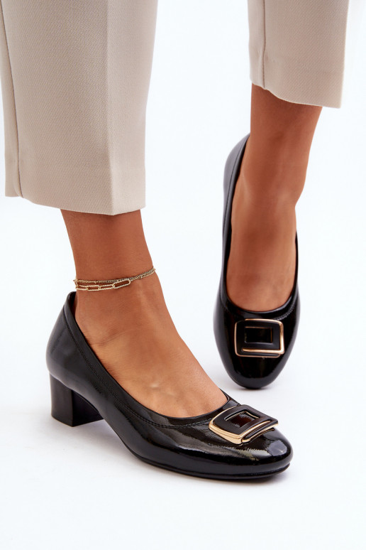 Black Patent Court Shoes with Ornament Enollia