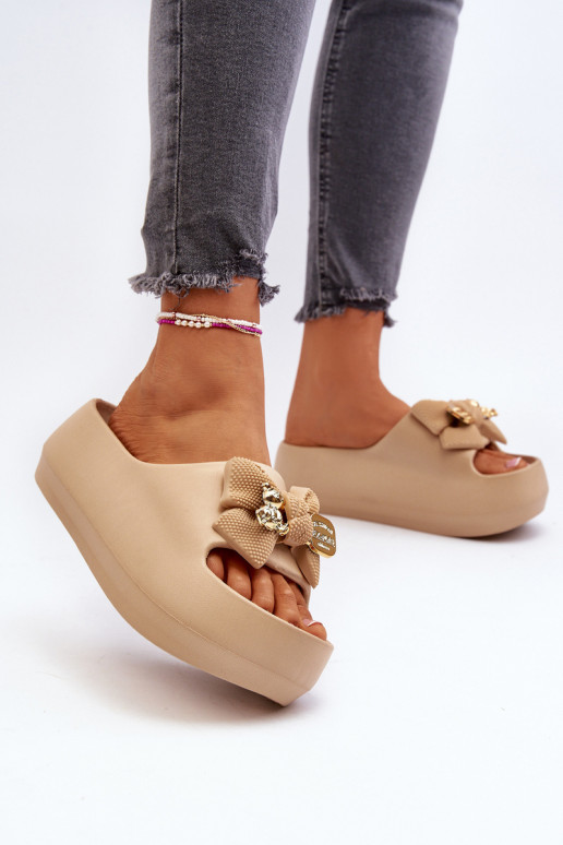 Women's Foam Slippers with Bow Khaki Salessa