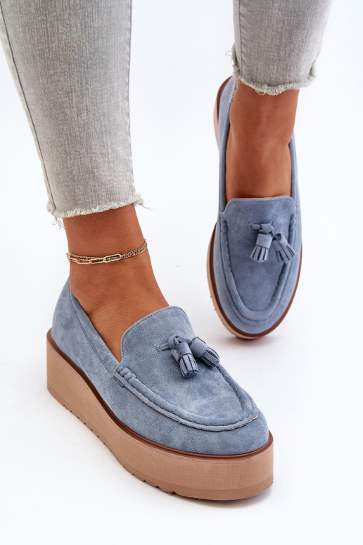 Women's Platform Moccasins with Fringes Blue Mialani