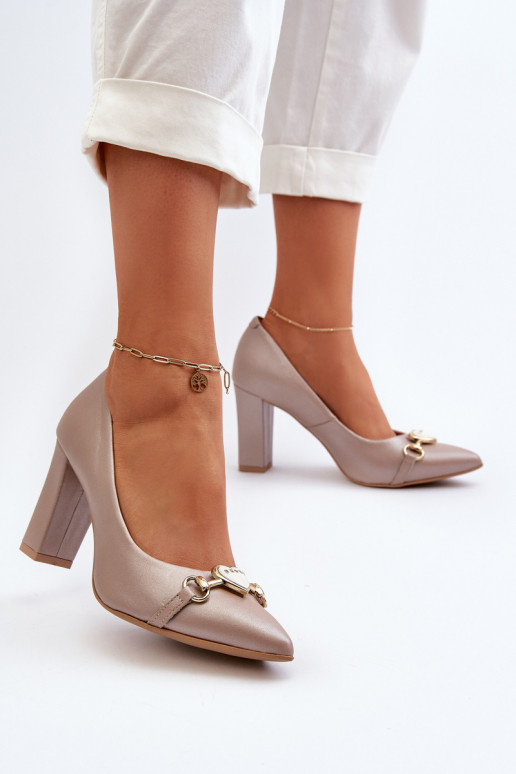 Pearl Heart Leather Court Shoes with Block Heel Zazoo 2453/OS