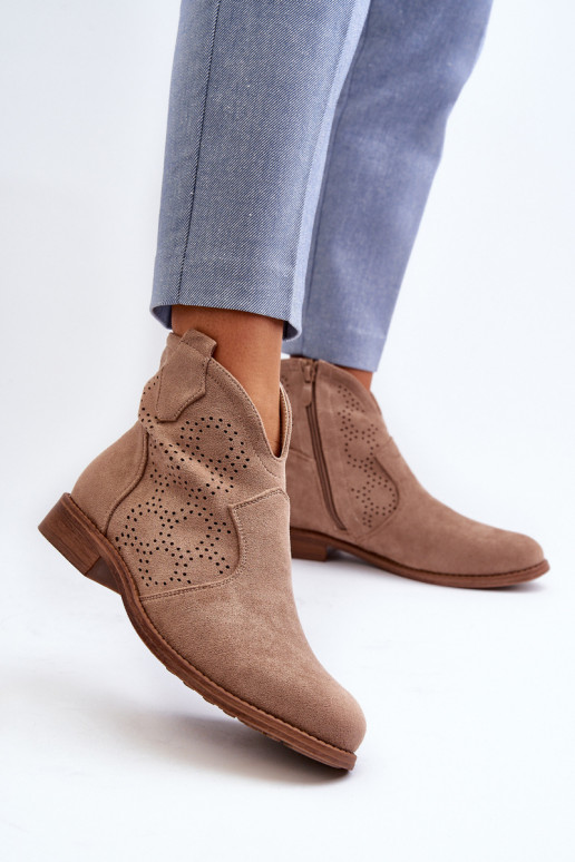 Women's Cutout Ankle Boots in Beige S.Barski HY66-151