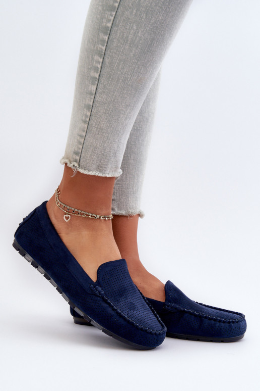 Women's Navy Suede Moccasins Ranica