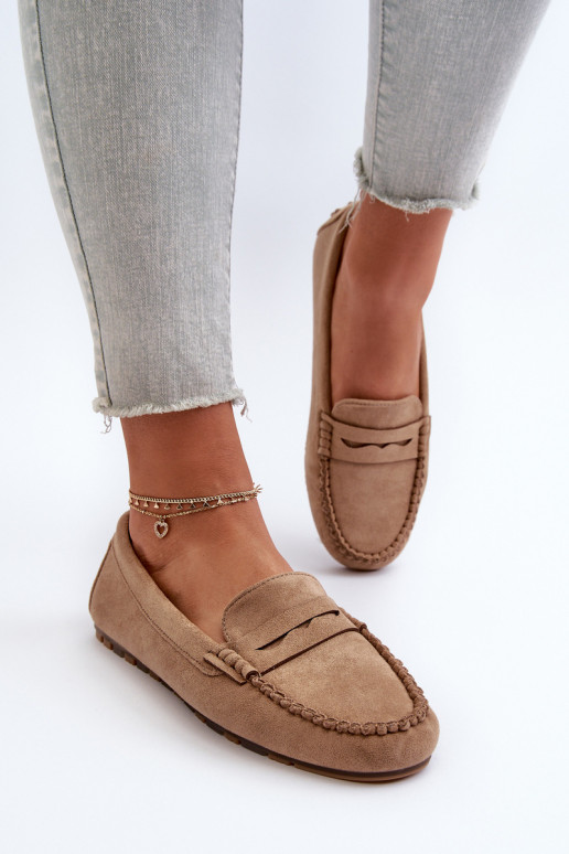 Classic Women's Suede Moccasins Dark Beige Glimris