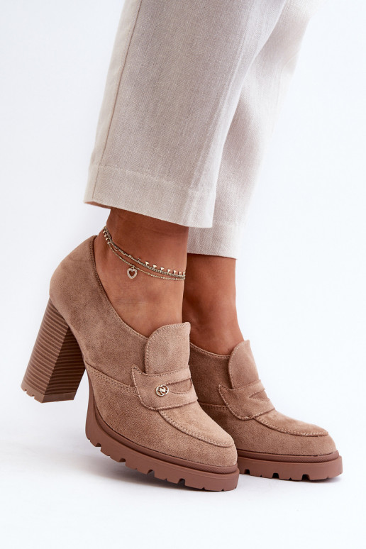 Women's Eco Suede Shoes on a High Heel Beige Larmaves