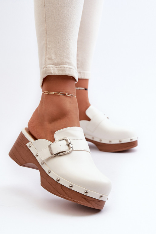 Women's White Buckle Clogs Seprilla