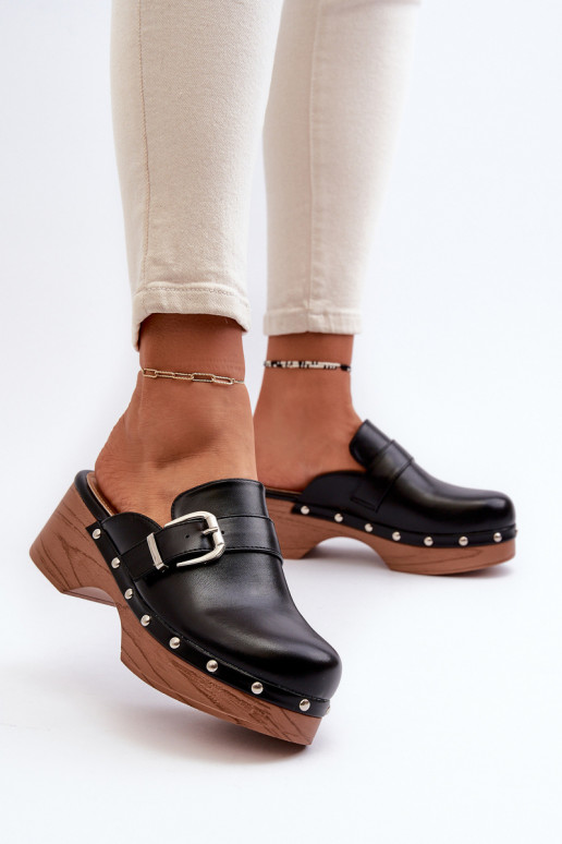 Women's Slide Sandals with Buckle Black Seprilla