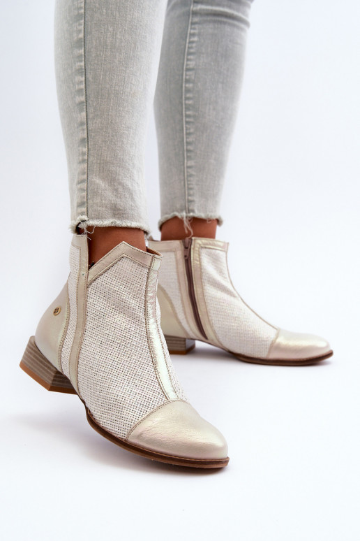 Women's Leather Ankle Boots with Low Heel Maciejka 06397-22 Beige