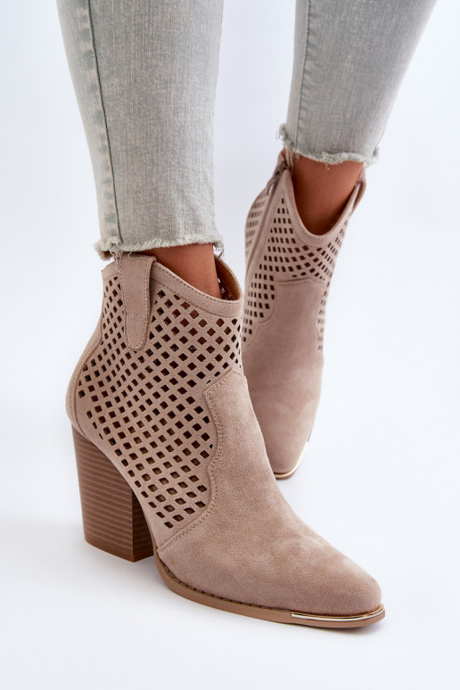 Women's Openwork Eco Suede Ankle Boots On A High Heel, Beige Stardara