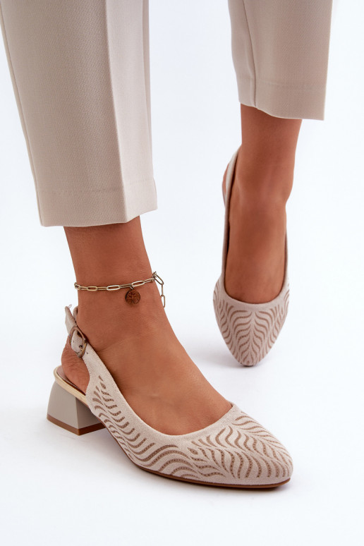 Beige Block Heel Court Shoes by Gemifa