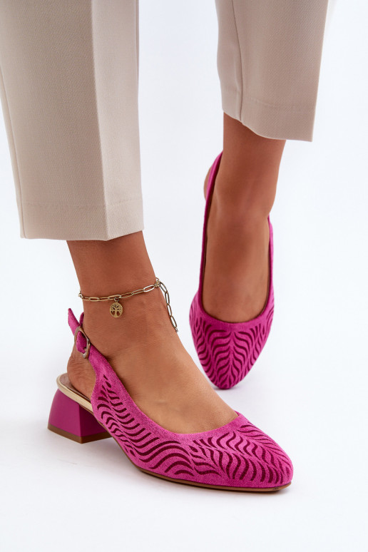 Fuchsia Block Heel Court Shoes Gemifa