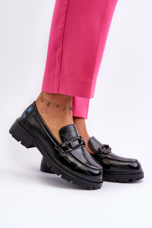 Women's Black Patent Leather Moccasins Imbleria