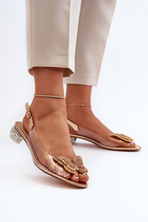 Transparent Low Heel Sandals With a Butterfly, Gold D&A MR38-388