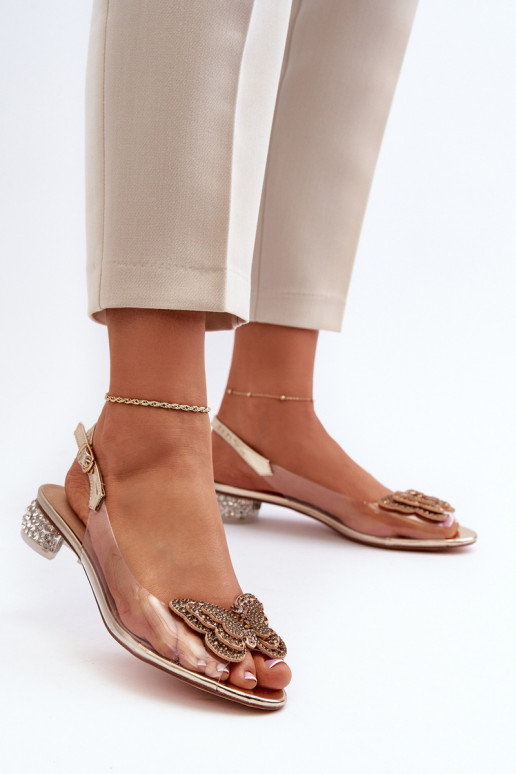 Transparent Low Heel Sandals With a Butterfly, Rose Gold D&A MR38-388