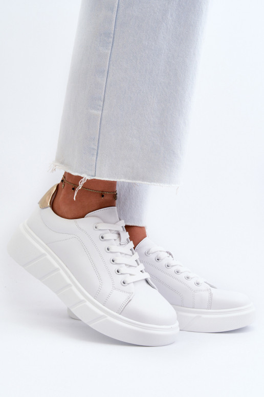 White Women's Leather Platform Sneakers Danida